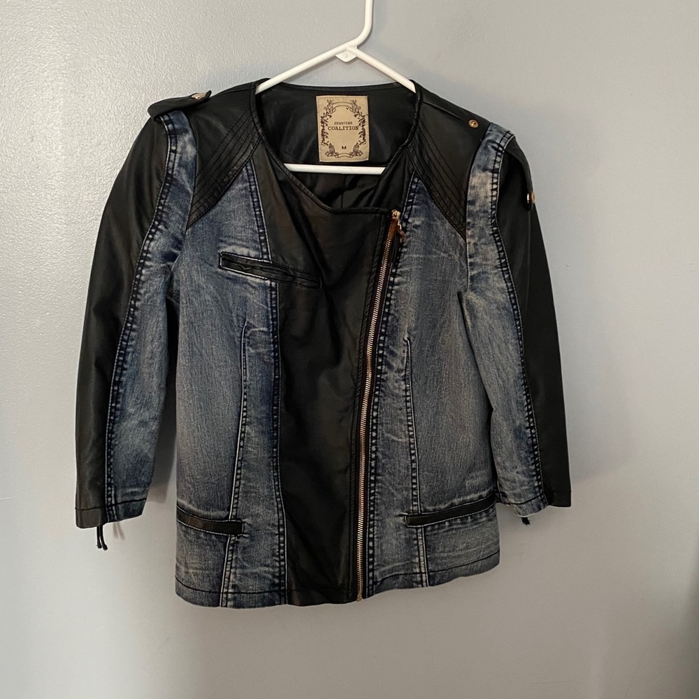 Downtown Coalition faux leather denim jacket M